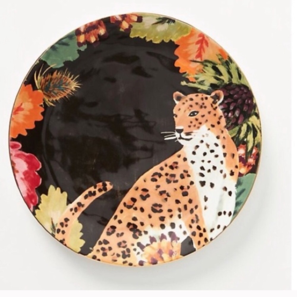 Set/2Anthropologie Henriette cheetah plates NWT